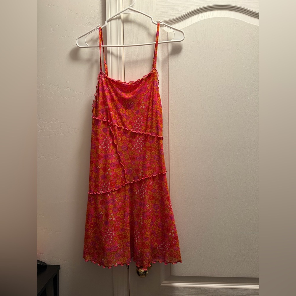 Wild Fable Pink Floral Slip Dress Medium Y2K Cottagecore Ruffle